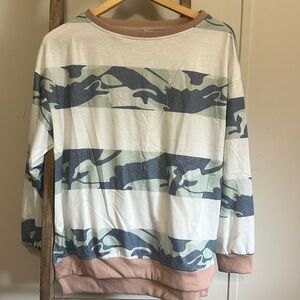 Colorblock camo sweater